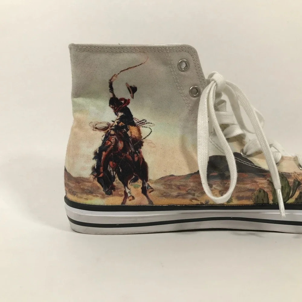 Rodeo Cowboy Scenic Canvas High Top Lace-Up Shoes M/W US 10 UK 8/8 EU 42/41